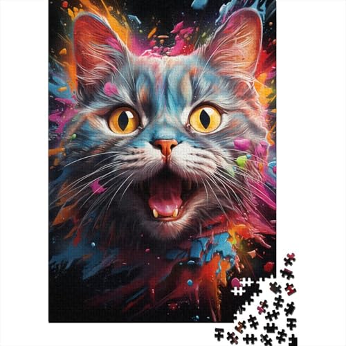 1000 Teile Puzzle Bunte psychedelische Katzenpuzzles für Erwachsene Holzpuzzles Lernspiel Herausforderungsspielzeug 50x75 cm von LiJianXXE