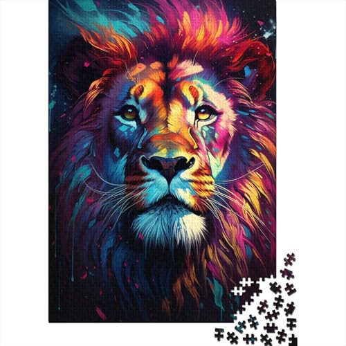 1000 Teile Puzzle für Erwachsene, Geschenke für Erwachsene, buntes psychedelisches Löwen-Puzzle für Erwachsene, Holzpuzzle, Lernspiel für Erwachsene und Kinder, 50 x 75 cm von LiJianXXE