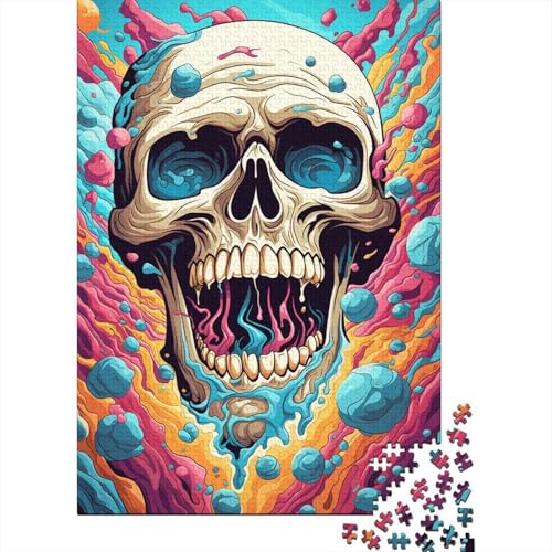 1000 Teile Puzzle für Erwachsene, Geschenke für Psychedelische Kunst, Totenkopf-Puzzle für Erwachsene, Holzpuzzle, Lernspiel für Erwachsene und Kinder, 50 x 75 cm von LiJianXXE