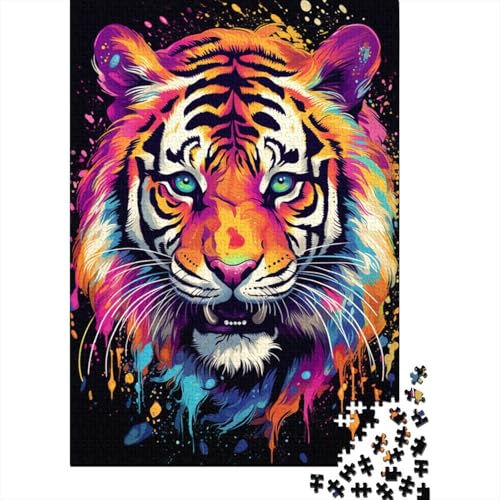 1000-teiliges Doodle-Puzzle mit Buntem Tiger, für Erwachsene und Kinder, kreatives rechteckiges Puzzle, Holzpuzzle, lustiges Lernspielzeug (Größe 75 x 50 cm) von LiJianXXE