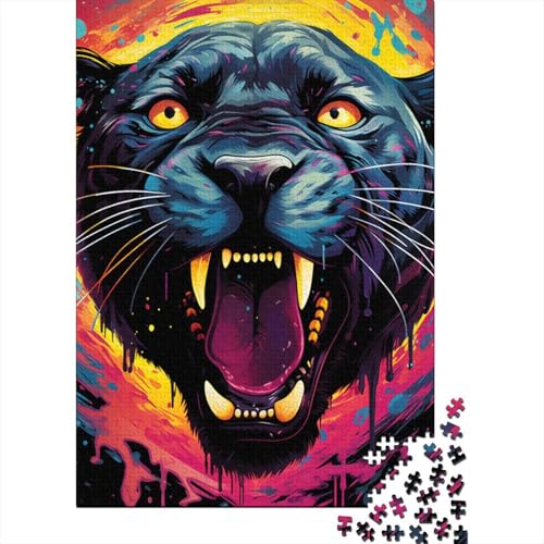 1000-teiliges Holzpuzzle, farbenfrohes Gekritzel, Schwarzer Panther, Puzzle, Heim-Wanddekoration, Lernspielzeug, Geschenk für Familienspiel (Größe 75 x 50 cm) von LiJianXXE