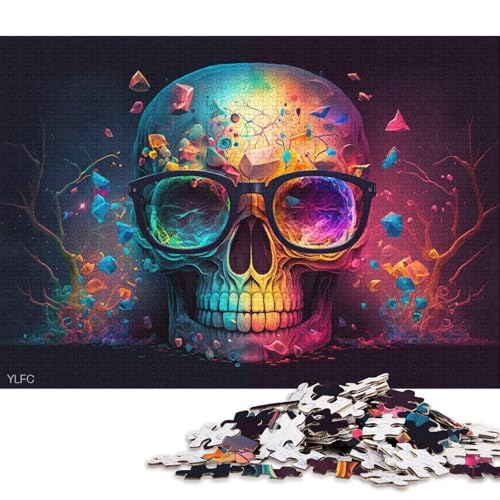 1000-teiliges Holzpuzzle Totenkopf mit Brille, Puzzle für Erwachsene, Holzpuzzle, Familienpuzzlespiel 38x26cm/1000 Stück von LiJianXXE