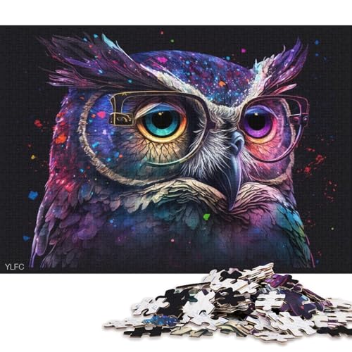 1000-teiliges Puzzle, Bunte Eule mit Brille, Puzzle für Erwachsene, Holzpuzzle, Lernspiel für Erwachsene und Kinder 38x26cm/1000 Teile von LiJianXXE