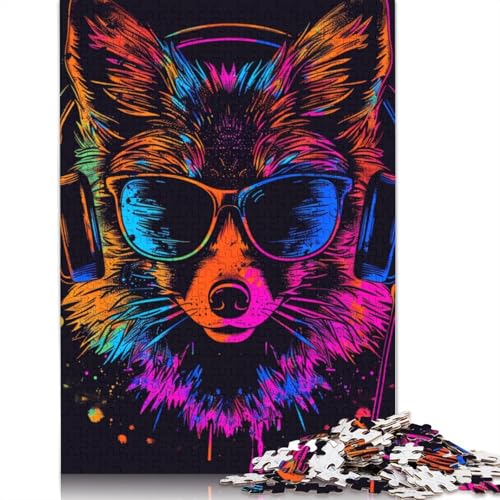 1000-teiliges Puzzle, Fuchs mit Sonnenbrille, Puzzle aus Holz, Lernspielzeug, Größe: 75 x 50 cm von LiJianXXE