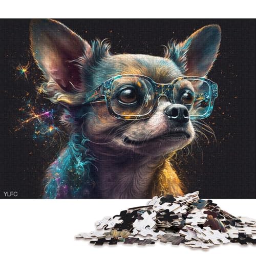 1000-teiliges Puzzle, Galaxie-Chihuahua mit Brille, Puzzle für Karton, tolles Geschenk für Erwachsene (Größe 38 * 26 cm) von LiJianXXE