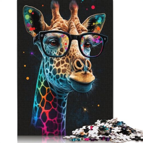 1000-teiliges Puzzle, Giraffe mit Brille, Puzzle-Geschenk, Holzpuzzle, Lernpuzzle, Familienspielgröße: 75 x 50 cm von LiJianXXE