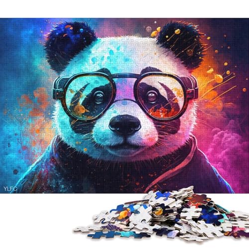 1000-teiliges Puzzle, Lernspiele, Bunter Panda mit Brille, Puzzle für Erwachsene, Holzpuzzle, Lernspielzeug, Familienspiele (Größe 75 * 50 cm) von LiJianXXE