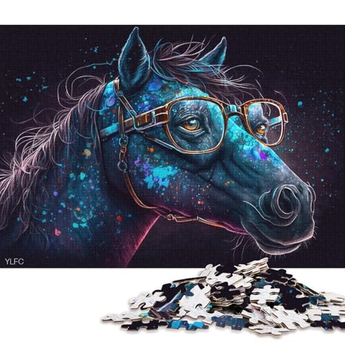 1000-teiliges Puzzle, Lernspiele, Pferd mit Brille, Puzzle für Erwachsene, Puzzle, Holzpuzzle, Lernspielzeug, Familienspiele (Größe 75 * 50 cm) von LiJianXXE