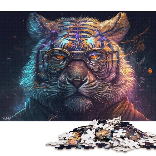 1000-teiliges Puzzle, Lernspiele, Tiger mit Brille, Puzzles für Erwachsene, Holzpuzzles, Lernspielzeug, Familienspiele (Größe 75 * 50 cm) von LiJianXXE