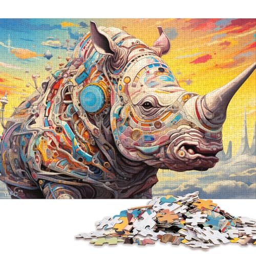 1000-teiliges Puzzle, Roboter-Nashorn-Puzzle für Kinder, Holzpuzzle, Lernspiele für Erwachsene und Kinder 38x26cm/1000 Teile von LiJianXXE