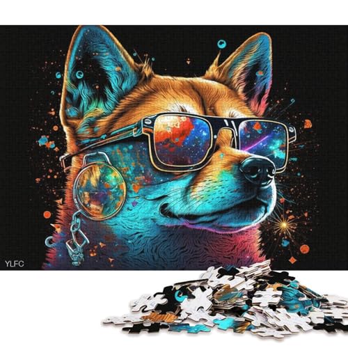 1000-teiliges Puzzle, Shiba Inu mit Brille, Puzzle für Erwachsene, Holzpuzzle, Lernspiel (Größe 75 * 50 cm) von LiJianXXE