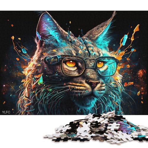 1000-teiliges Puzzle, bunter Luchs mit Brille, Puzzle für Erwachsene, Papppuzzle, tolles Geschenk für Erwachsene und Kinder (Größe 38 * 26 cm) von LiJianXXE