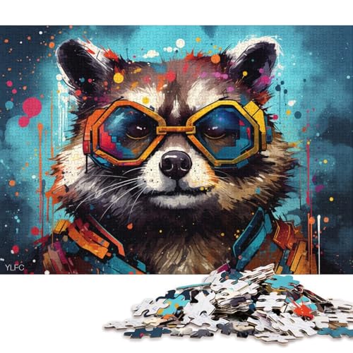 1000-teiliges Puzzle, farbenfrohes Roboter-Waschbär-Puzzle für Erwachsene, Holzpuzzle, Lernspiel für Erwachsene und Kinder 75x50cm/1000 Teile von LiJianXXE