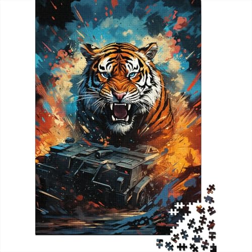 1000-teiliges Puzzle, farbenfrohes psychedelisches Tigerpanzer-Spiel, Puzzle für Erwachsene, Holzpuzzle, Lernspiel für Erwachsene und Kinder, 50 x 75 cm von LiJianXXE