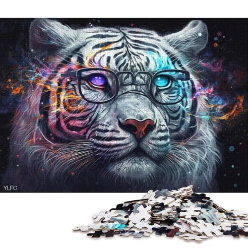 1000-teiliges Puzzle, weißer Tiger mit Brille, Puzzles für Holzpuzzles, pädagogisches Stressabbau-Spielzeugpuzzle (Größe 75 * 50 cm) von LiJianXXE