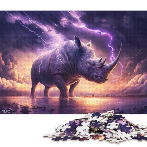 1000-teiliges Puzzle Art Dream Rhino, Puzzle für Erwachsene, Holzpuzzle, Spielzeug, Wanddekoration 38x26cm/1000 Stück von LiJianXXE