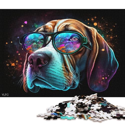 1000-teiliges Puzzle Beagle mit Brille, Puzzle für Erwachsene, anspruchsvolles Holzpuzzle (Größe 75 * 50 cm) von LiJianXXE