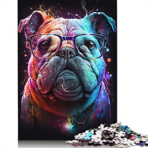 1000-teiliges Puzzle Bulldogge mit Brille, Puzzle für Erwachsene, Holzpuzzle, anspruchsvoll, Aber unterhaltsam und humorvoll (Größe 75 x 50 cm) von LiJianXXE