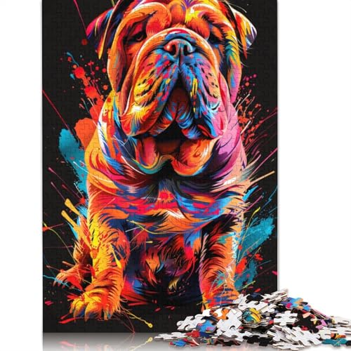 1000-teiliges Puzzle Chinesischer Shar-Pei-Hund Kunstpuzzle für Erwachsene Holzpuzzle Lernspiel Herausforderungsspielzeug Größe: 75 x 50 cm von LiJianXXE