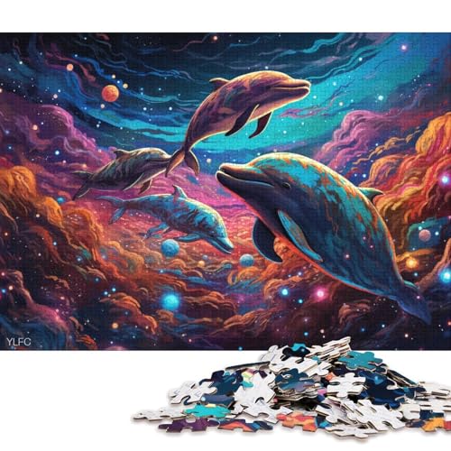 1000-teiliges Puzzle Delfine im Weltraum, Puzzle für Erwachsene, Holzpuzzle, Lernspiel für Erwachsene und Kinder 38x26cm/1000 Teile von LiJianXXE