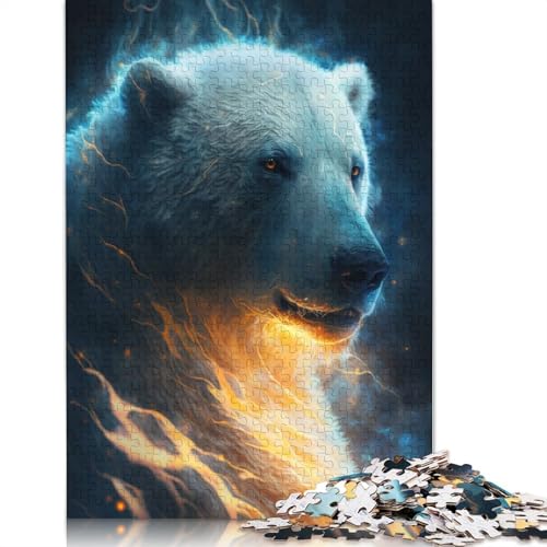 1000-teiliges Puzzle Eisbär-Feuer-Puzzle für Erwachsene, Holzpuzzle, Lernspiel, Herausforderungsspielzeug, Größe: 75 x 50 cm von LiJianXXE