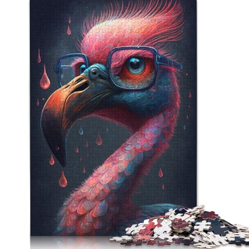 1000-teiliges Puzzle Kosmischer Flamingo mit Brille, Puzzle für Erwachsene, Kartonpuzzle, Lernspiel, Herausforderungsspielzeug, Größe: 38 x 26 cm von LiJianXXE