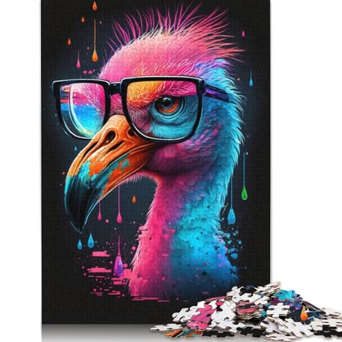 1000-teiliges Puzzle Kosmischer Flamingo mit Brille, Puzzle für Karton, Lernspiel, Herausforderungsspielzeug, Größe: 38 x 26 cm von LiJianXXE