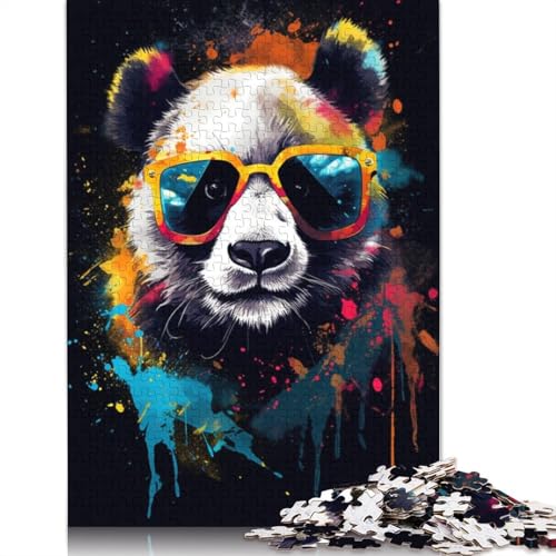 1000-teiliges Puzzle Panda mit Brille Puzzles für Erwachsene Holzpuzzle Lernspielzeug Familienspiele Größe: 75 x 50 cm von LiJianXXE