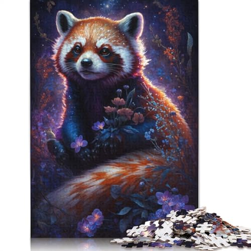 1000-teiliges Puzzle Roter Panda, Blumen-Galaxie – Puzzle für Kinder, Holzpuzzle, Lernspiel für Erwachsene und Kinder, Größe: 75 x 50 cm von LiJianXXE