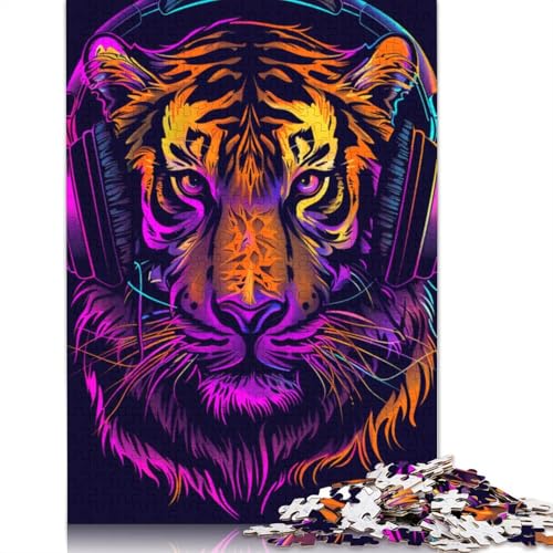 1000-teiliges Puzzle Tiger mit Kopfhörern, Kartonpuzzle, Lernspielzeug, Größe: 38 x 26 cm von LiJianXXE