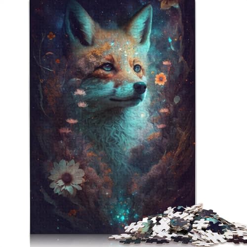 1000-teiliges Puzzle Weltraumfuchs und Blumen, Holzpuzzle, Familiendekoration, Größe: 75 x 50 cm von LiJianXXE