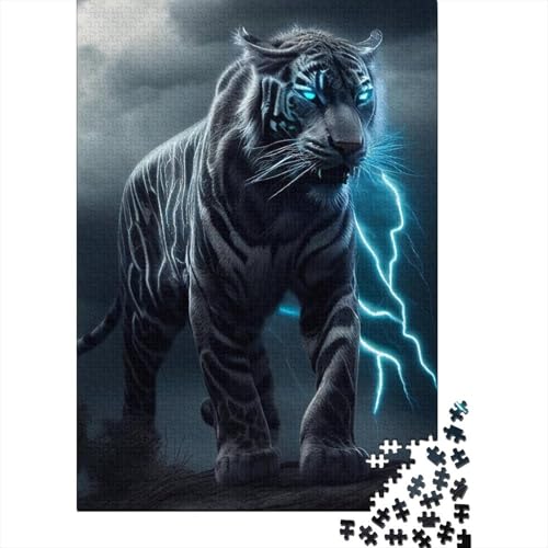 1000-teiliges Puzzle für Erwachsene, Blue Lightning Tigers, Holzpuzzle für Erwachsene Teenager, Puzzles für Erwachsene (Größe 75 x 50 cm) von LiJianXXE