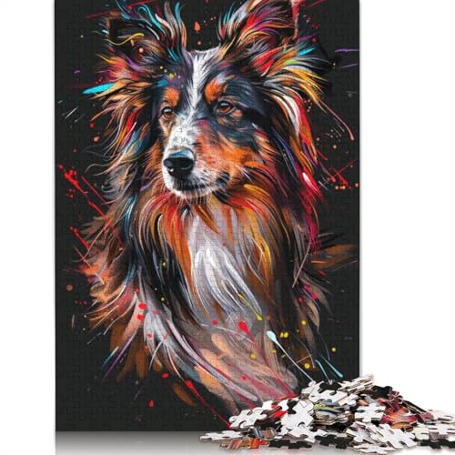 1000-teiliges Puzzle für Erwachsene, Collie-Hundekunst-Puzzle für Kinder, Kartonpuzzle, Lernspiel für Erwachsene und Kinder, Größe: 38 x 26 cm von LiJianXXE