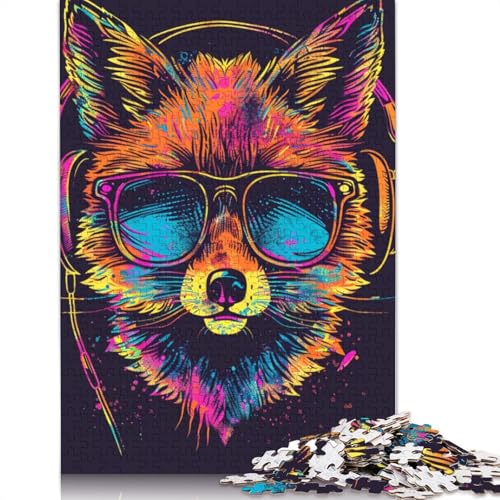 1000-teiliges Puzzle für Erwachsene, Fuchs mit Sonnenbrille, Puzzle für Erwachsene, Holzpuzzle, anspruchsvolles Spiel, Größe: 75 x 50 cm von LiJianXXE