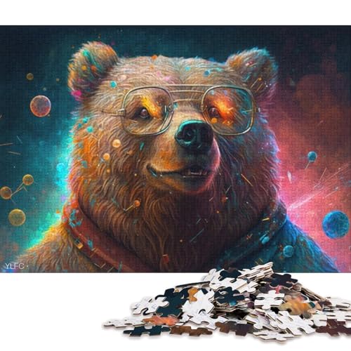 1000-teiliges Puzzle für Erwachsene, Galaxie-Braunbär mit Brille, Puzzle für Erwachsene, Holzpuzzle, Spielzeug, Wanddekoration 75x50cm/1000 Teile von LiJianXXE