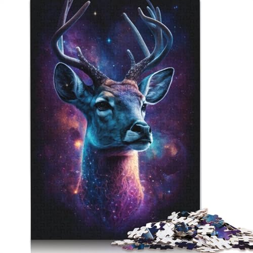 1000-teiliges Puzzle für Erwachsene, Galaxie-Tier-Hirsch-Puzzle für Erwachsene, Kartonpuzzle, Lernspiel für Erwachsene und Kinder (Größe 38 x 26 cm) von LiJianXXE