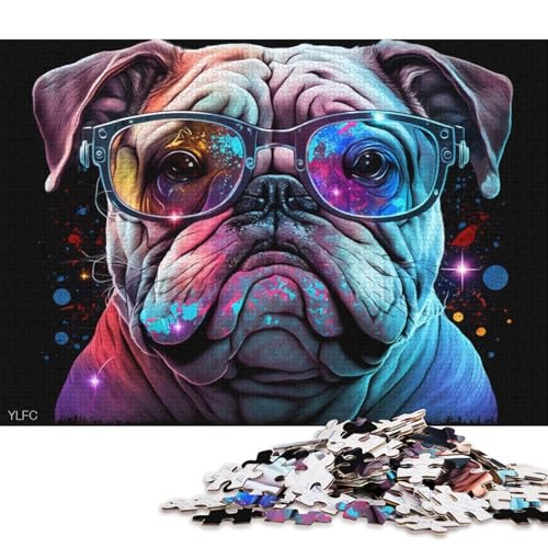 1000-teiliges Puzzle für Erwachsene, Galaxy-Bulldogge mit Brille, Puzzle für Kinder, Kartonpuzzle, Puzzle für Erwachsene, Lernspiel, Herausforderungsspielzeug (Größe 38 * 26 cm) von LiJianXXE