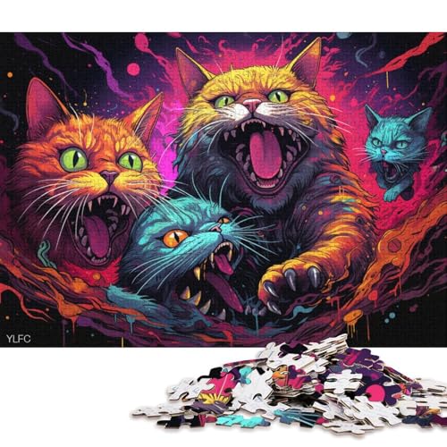 1000-teiliges Puzzle für Erwachsene, Kunst, seltsame Katze, Puzzle für Erwachsene, Holzpuzzle, Spielzeug, Wanddekoration 38x26cm/1000 Teile von LiJianXXE