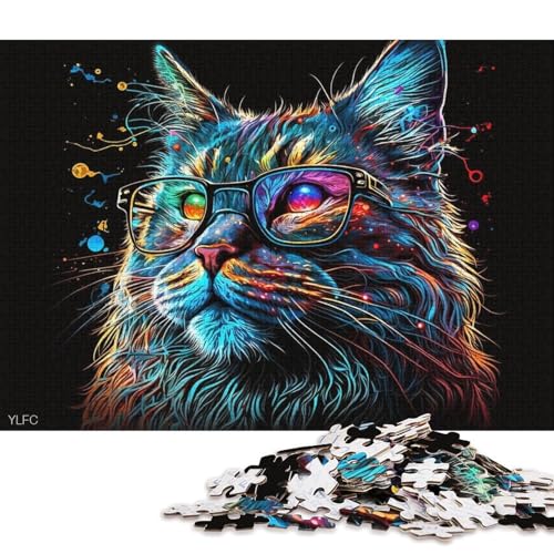 1000-teiliges Puzzle für Erwachsene, Maine-Coon-Katze mit Brille, Puzzle für Erwachsene, Holzpuzzle, Lernspiel für Erwachsene und Kinder (Größe 75 * 50 cm) von LiJianXXE