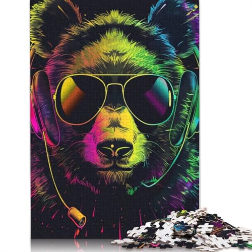 1000-teiliges Puzzle für Erwachsene, Panda mit Kopfhörern, Puzzle für Kinder, Holzpuzzle, Lernspiel für Erwachsene und Kinder, Größe: 75 x 50 cm von LiJianXXE