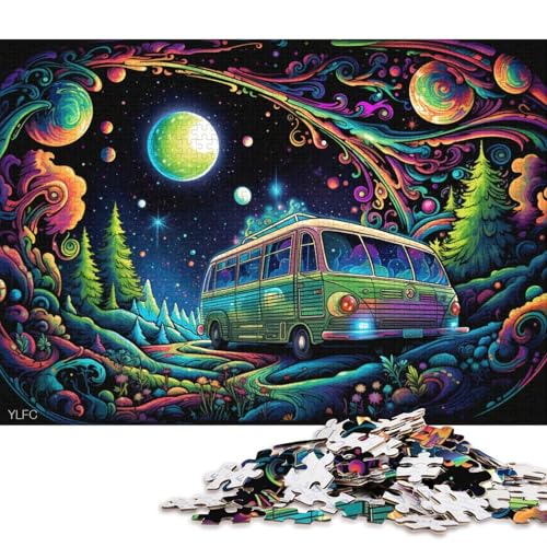 1000-teiliges Puzzle für Erwachsene, Regenbogenbus, Puzzle für Erwachsene, Holzpuzzle, Spielzeug, Wanddekoration 38x26cm/1000 Teile von LiJianXXE