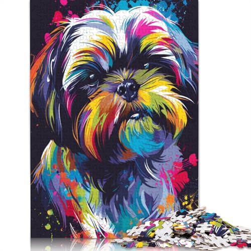 1000-teiliges Puzzle für Erwachsene, Shih Tzu Neon-Puzzle für Kinder, Kartonpuzzle, Lernspiel für Erwachsene und Kinder, Größe: 38 x 26 cm von LiJianXXE