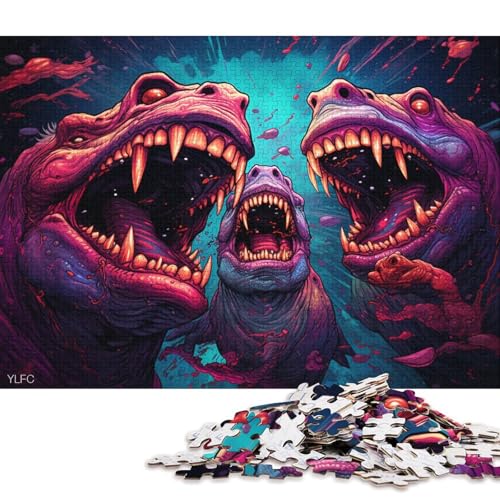 1000-teiliges Puzzle für Erwachsene, Wütendes Nilpferd, Puzzle für Erwachsene, Holzpuzzle, Spielzeug, Wanddekoration 38x26cm/1000 Teile von LiJianXXE