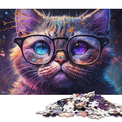 1000-teiliges Puzzle für Erwachsene, buntes Kätzchen mit Brille, Puzzle für Erwachsene, Kartonpuzzle, Lernspiel für Erwachsene und Kinder (Größe 38 * 26 cm) von LiJianXXE