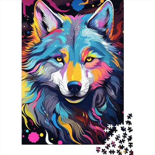 1000-teiliges Puzzle für Erwachsene, farbenfrohes Gekritzel-Wolf-Puzzle, Holzpuzzle für Erwachsene, Familienunterhaltungsspielzeug (Größe 75 x 50 cm) von LiJianXXE