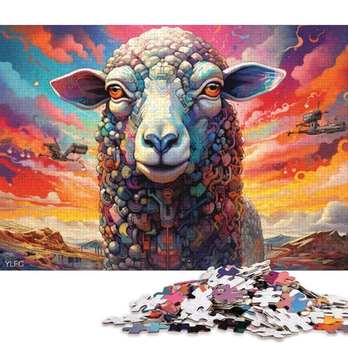 1000-teiliges Puzzle für Erwachsene, farbenfrohes Schaf-Roboter-Puzzle, Holzpuzzle, Spielzeug, Denkspiel 38x26cm/1000 Stück von LiJianXXE