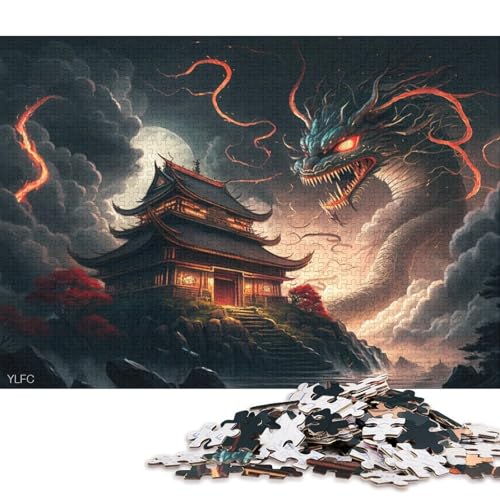 1000-teiliges Puzzle für Erwachsene, japanischer Tempel mit Drachen, Puzzle für Erwachsene, Holzpuzzle, Familienpuzzlespiel 38x26cm/1000 Teile von LiJianXXE