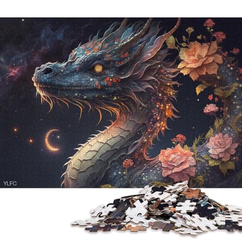 1000-teiliges Puzzle für Erwachsene, kosmischer Drache und Blume, Puzzle für Holzpuzzle, Spielzeug, Denkspiel 75x50cm/1000 Teile von LiJianXXE