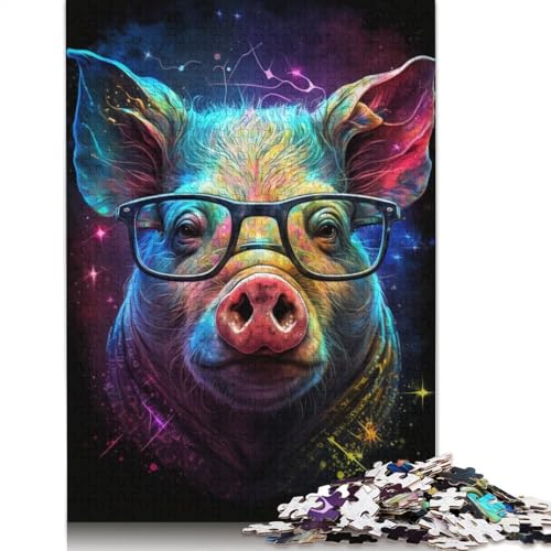 1000-teiliges Puzzle für Erwachsene, kosmisches Schwein mit Brille, Puzzle für Erwachsene, Kartonpuzzle, Lernspiel für Erwachsene und Kinder (Größe 38 x 26 cm) von LiJianXXE