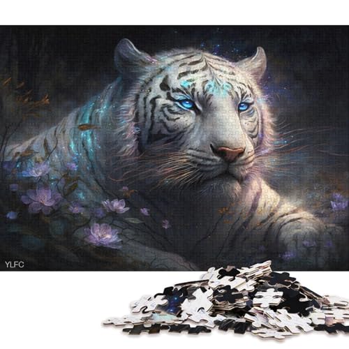 1000-teiliges Puzzle für Erwachsene, weißer Tiger im Dschungel, Puzzle für Erwachsene, Holzpuzzle, Spielzeug, Wanddekoration 38x26cm/1000 Teile von LiJianXXE